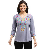 Parsley & Sage Jenna Knit Embroidered Top (Grey) (26S446C)