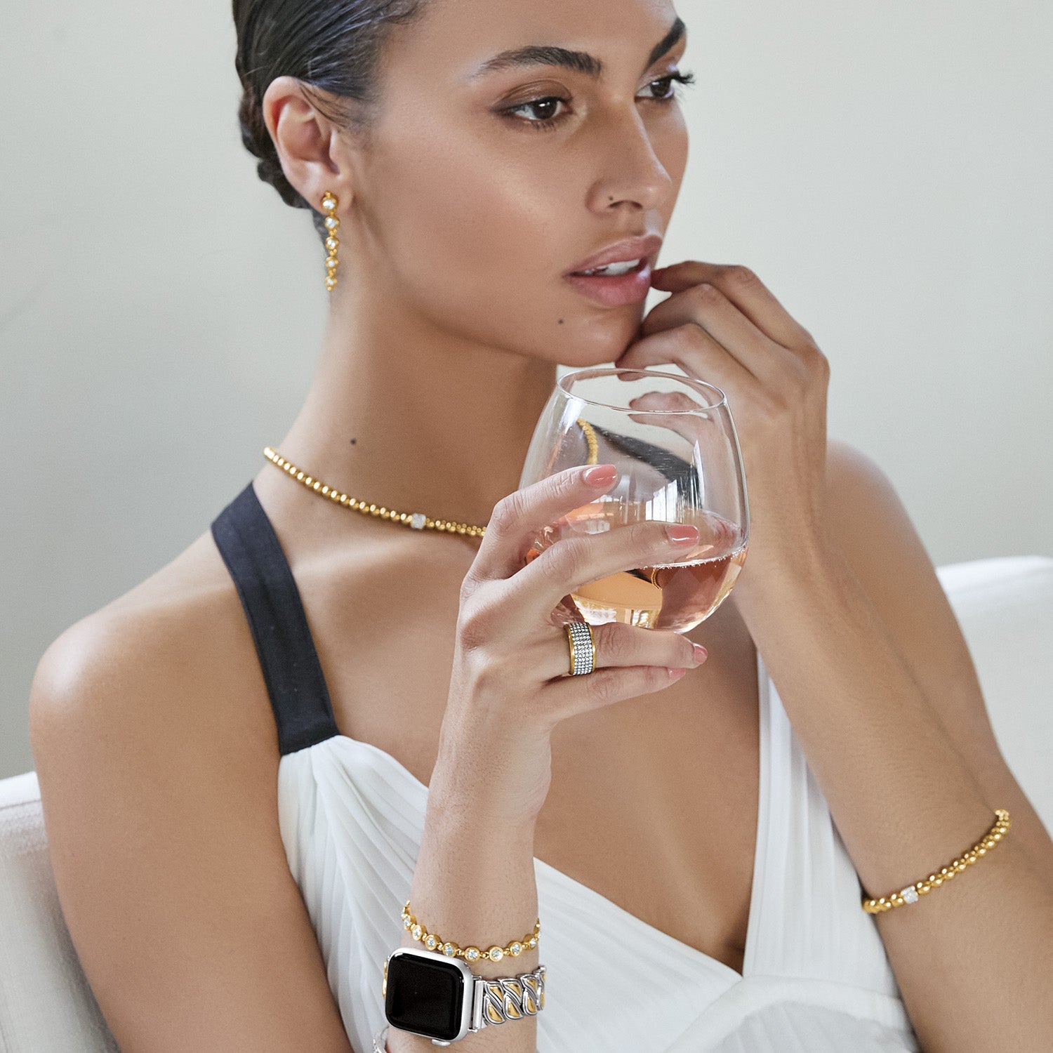 Brighton Meridian Petite Stretch Bracelet (GLD/CRSTL)