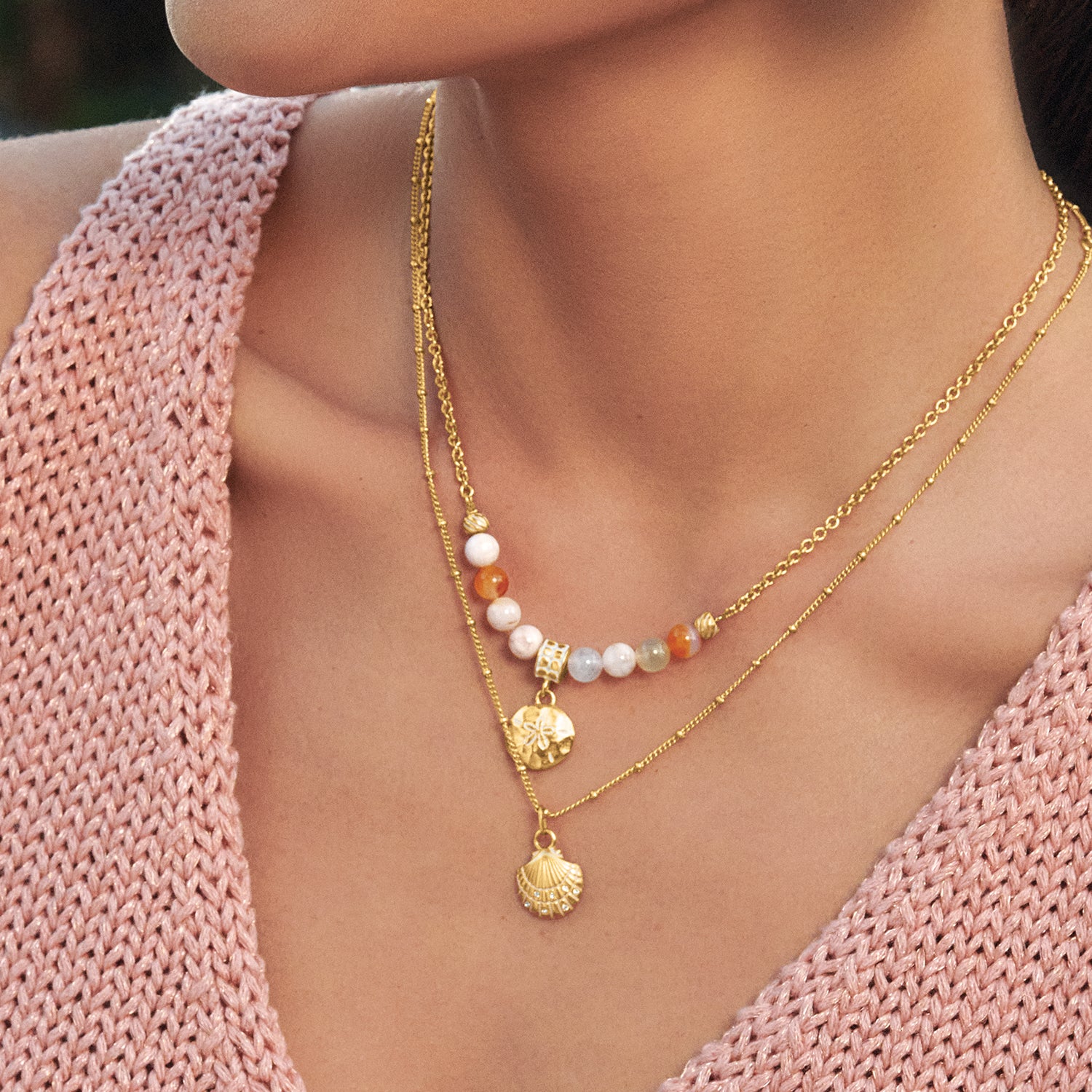 Brighton Sunset Cove Beaded Petite Short Necklace (GLD/PNK)