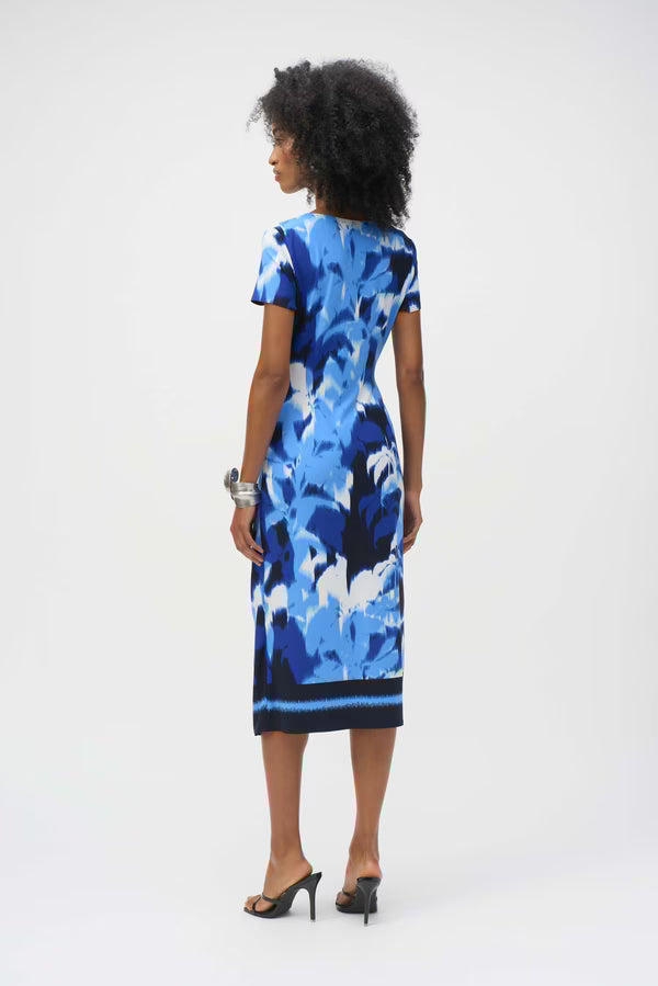 Joseph Ribkoff Knee Length Wrap  Dress (252179)(Blue/Vanilla)