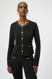 Joseph Ribkoff Jeweled Button Front Black Top