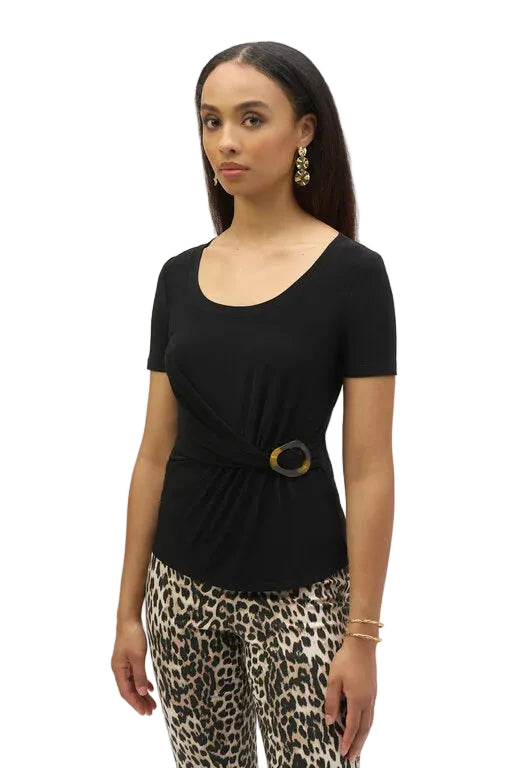Joseph Ribkoff Silky knit fitted Top with  Buckle (252230)(Black)