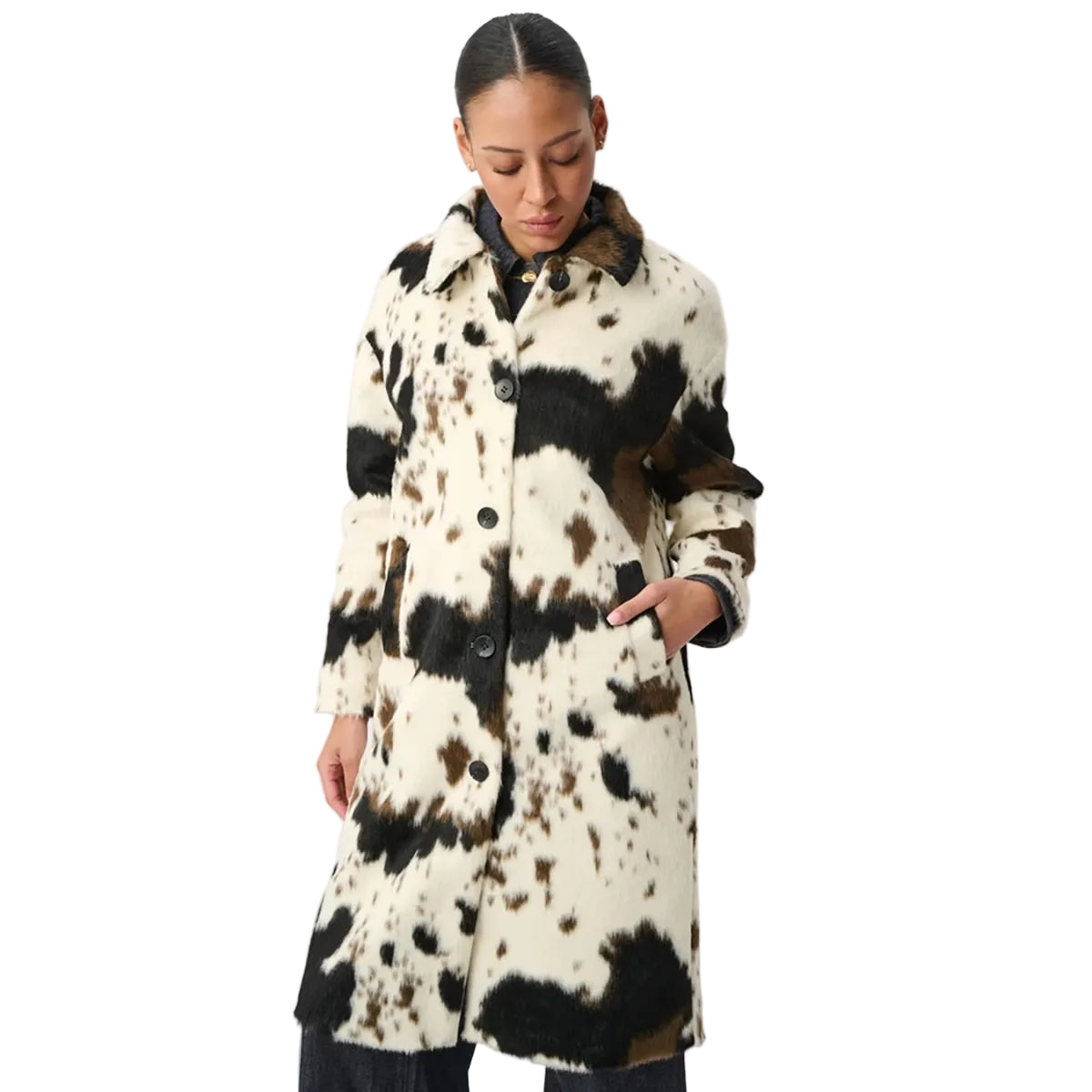 Joseph Ribkoff  Faux Fur Cow Print Long Coat (264944) (Winter White Brown Black )