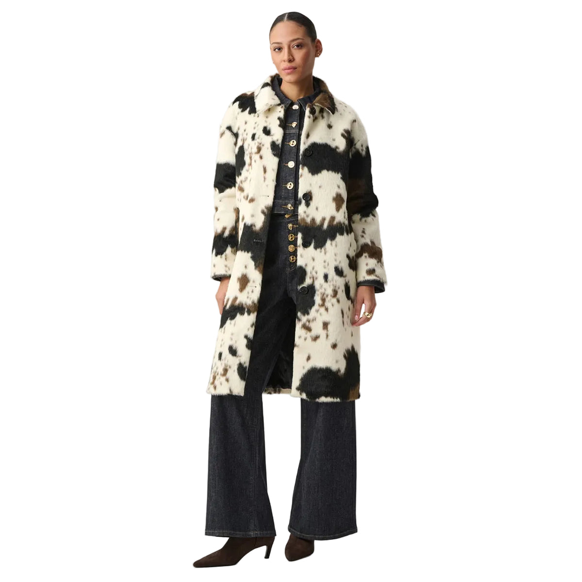 Joseph Ribkoff  Faux Fur Cow Print Long Coat (264944) (Winter White Brown Black )