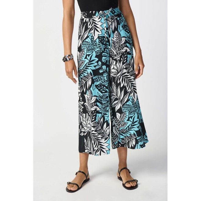 Joseph Ribkoff Floral & Plant Print Wide Leg Pant (241067-178) TURQ/BLK