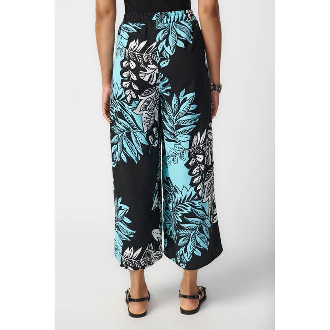 Joseph Ribkoff Floral & Plant Print Wide Leg Pant (241067-178) TURQ/BLK