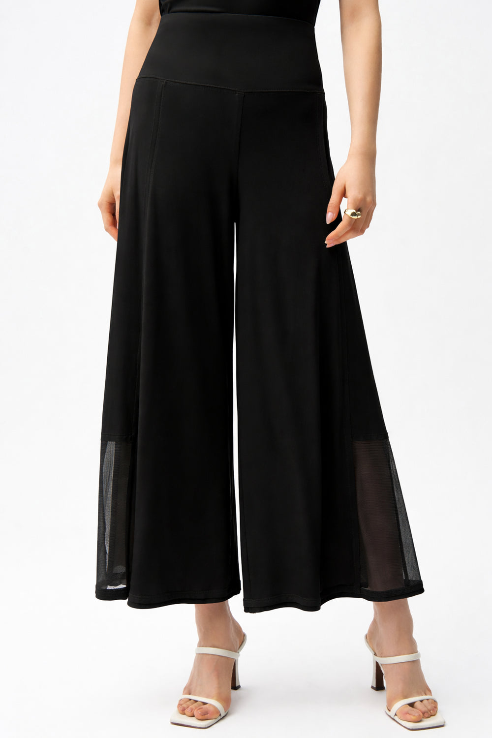 Joseph Ribkoff  Mesh Detail Wide leg Palazzo Pant Top  (261277)(Black)