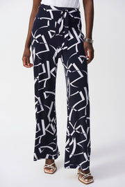 Joseph Ribkoff Wide Leg Print Pant With Tie Belt (251216)(Midnight Blue )