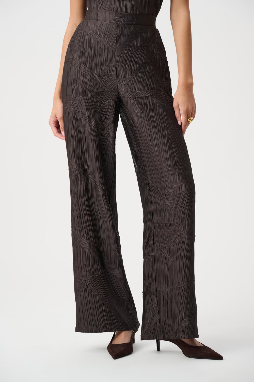 Joseph Ribkoff Pleated Satin Pull-on Wide Leg Pant (263052)(Mocha)
