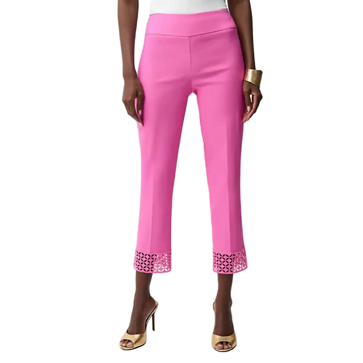 Joseph Ribkoff Slim Cropped Trouser with Hem Detail (261159)(Rose Sorbet)