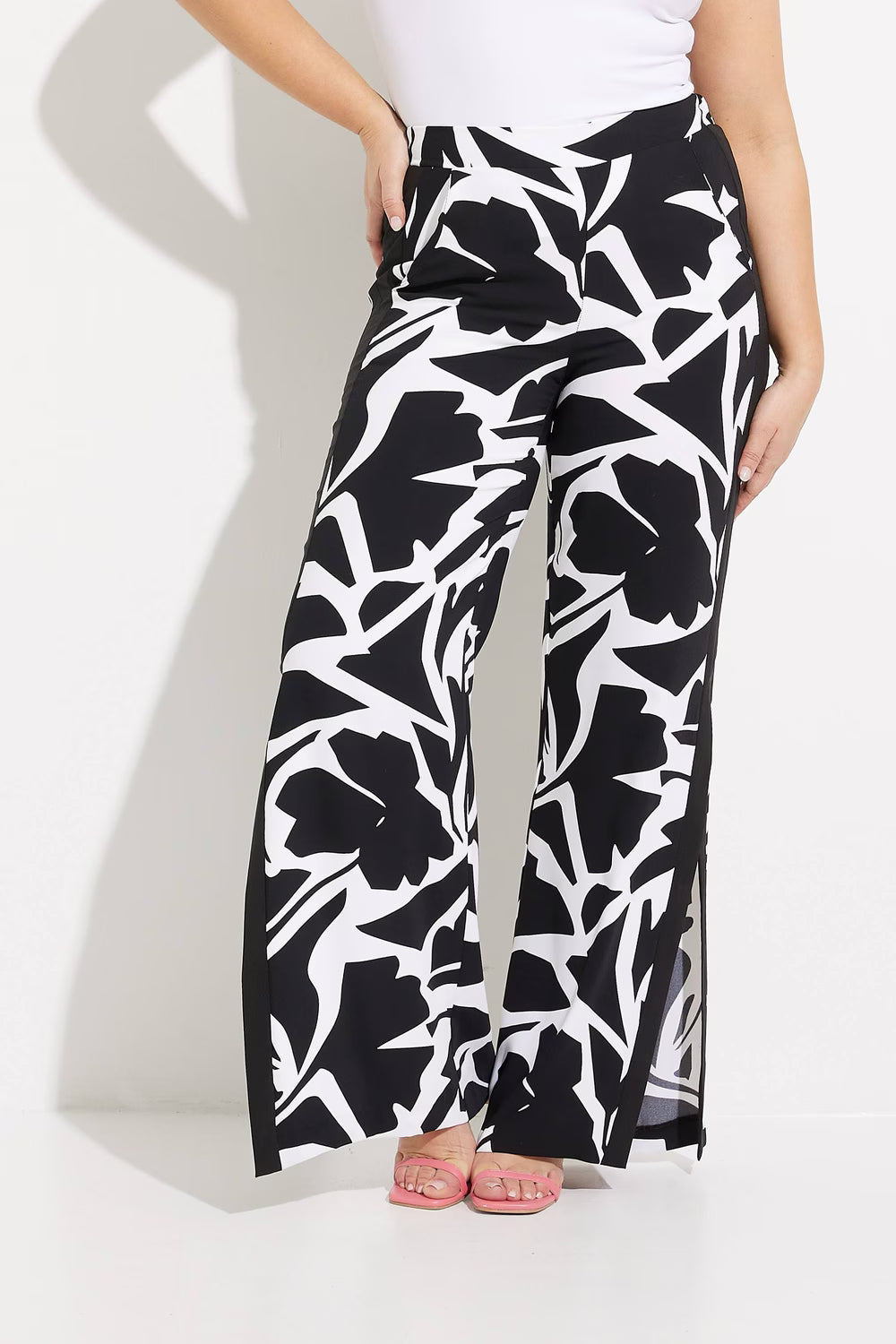 Joseph Ribkoff Wide Leg Side Slit Pant  (232046)(Black Multi )