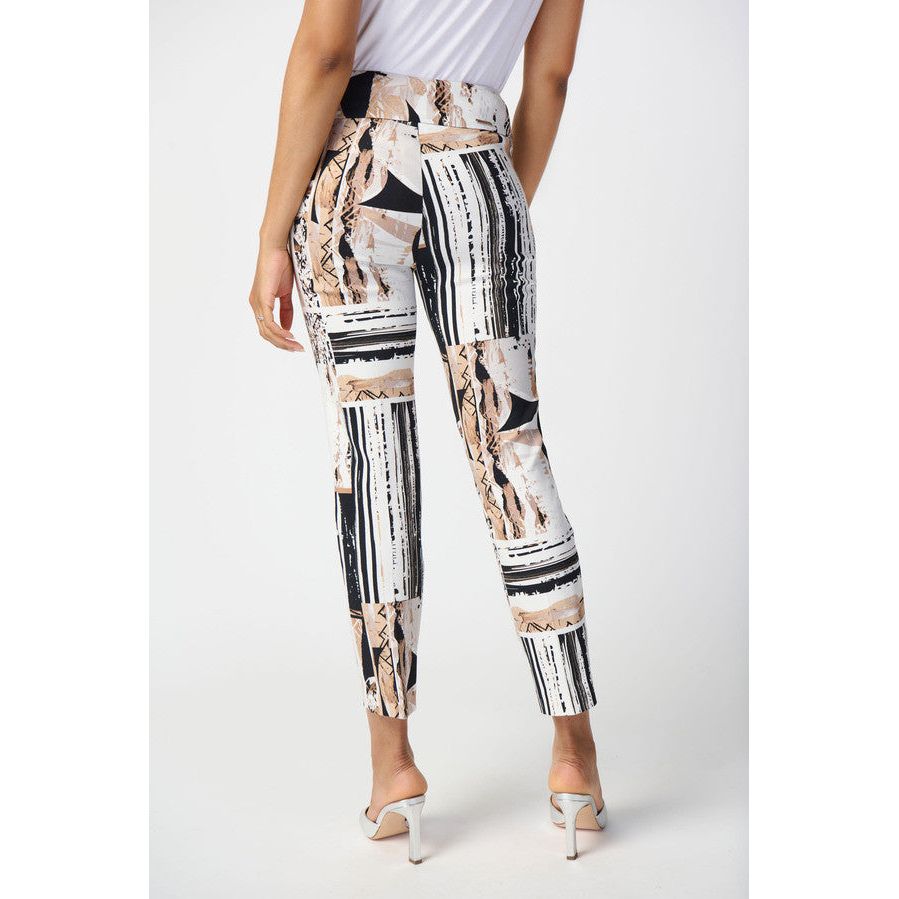 Joseph Ribkoff Abstract Print Slim Fir Crop Pant (241265-2539) WHT/BLK/TAN