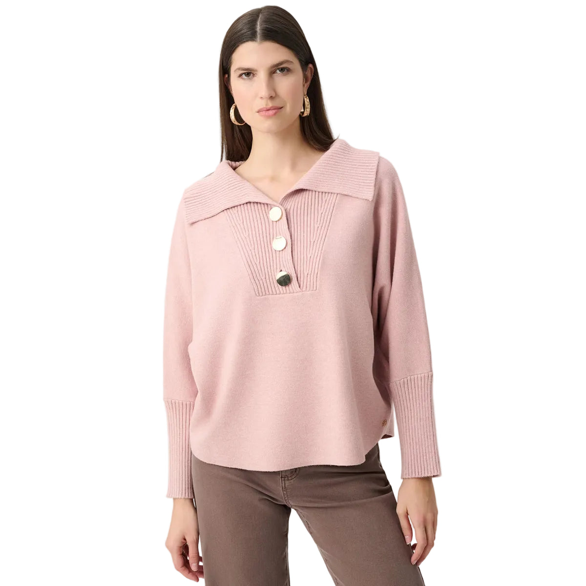 Joseph Ribkoff Loose Fit Button Closure Pullover Sweater (263938)(Soft Blush Melange)