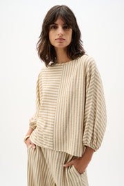 Joseph Ribkoff Raglan Sleeve Striped Pop-Over (262097)(Beige Off White)