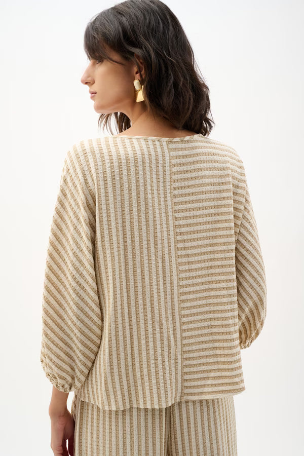 Joseph Ribkoff Raglan Sleeve Striped Pop-Over (262097)(Beige Off White)
