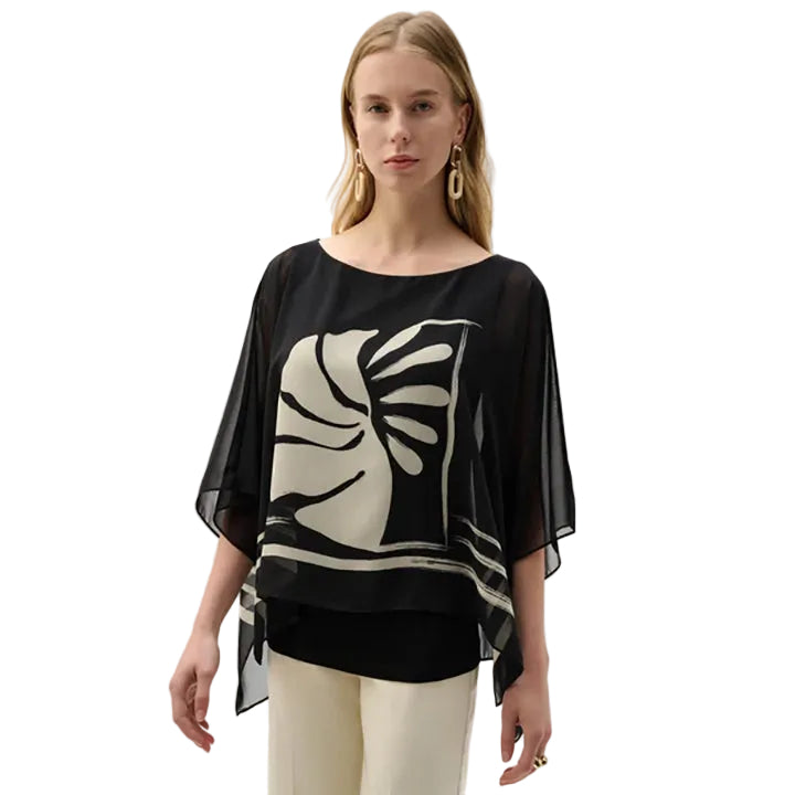 Joseph Ribkoff Tropical Print Poncho Top (262200)(Black Beige)
