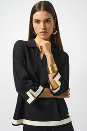Joseph Ribkoff Fine Gauge Knit Black & Vanilla Pullover