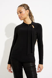 Joseph Ribkoff Knotted Tie Neck Silky Knit  Pullover (233132-11)(Black)(Size 14)