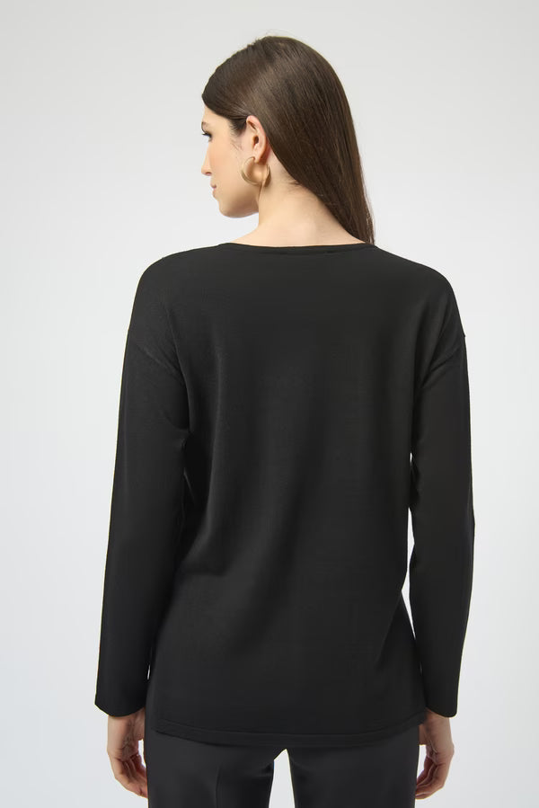 Joseph Rbikoff V-neck Fine Gauge  Sweater with Jewels (254966)(Black)(Size Large)