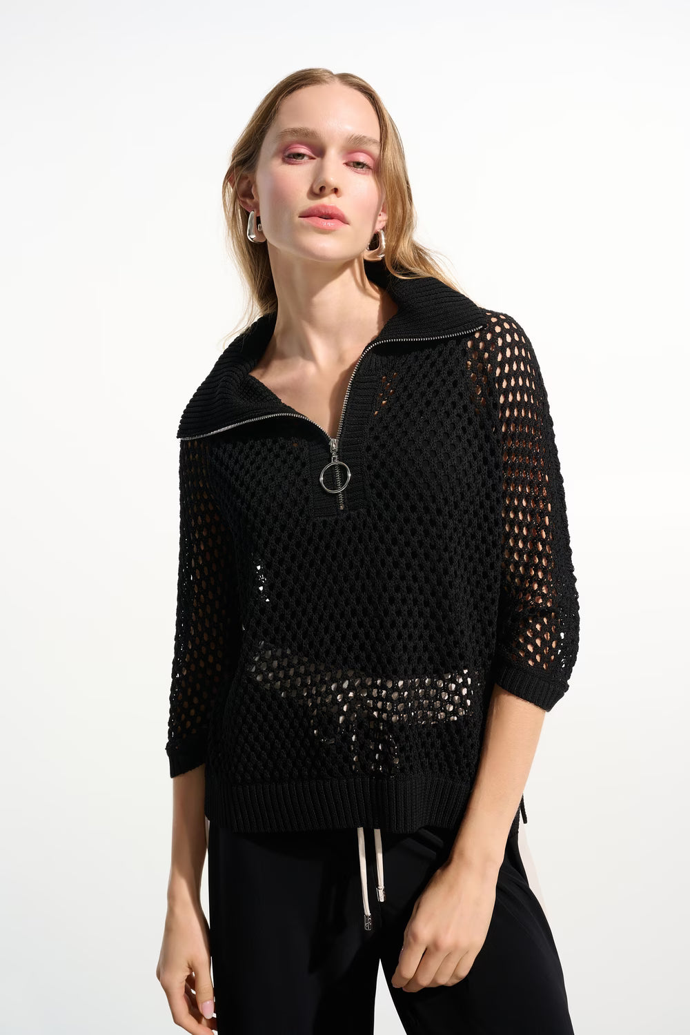 Joseph Ribkoff  Pull-over Sweater with zipper neckline  (261634)(Black)