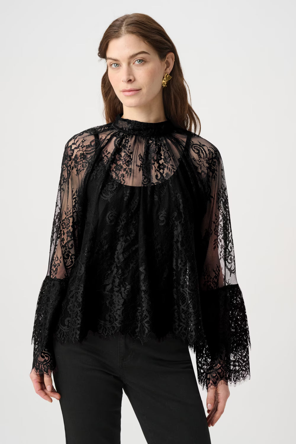 Joseph Ribkoff Lace Bell Sleeve Pullover ( 264098) (Black)
