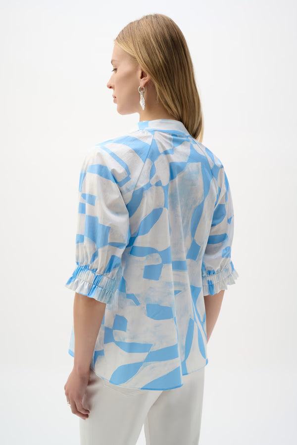 Joseph Ribkoff V-neck Ruffle sleeve Pull-over  (262199)(Blue Beige )