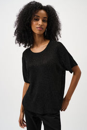 Joseph Ribkoff Short Sleeve Crewneck Jewel Pullover   (2639900)(Black)