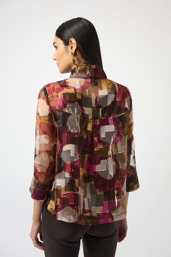Joseph Ribkoff Organza Abstract Print Two-piece Trapeze Jacket (BLK/MULTI)
