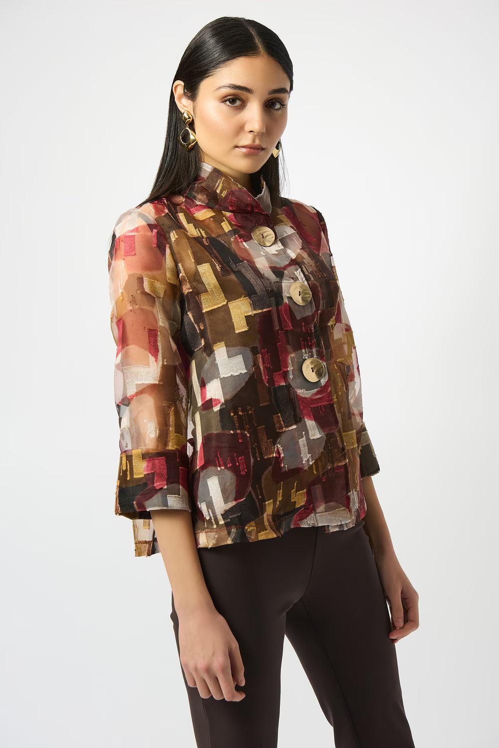 Joseph Ribkoff Organza Abstract Print Two-piece Trapeze Jacket (BLK/MULTI)