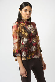 Joseph Ribkoff Organza Abstract Print Two-piece Trapeze Jacket (BLK/MULTI)