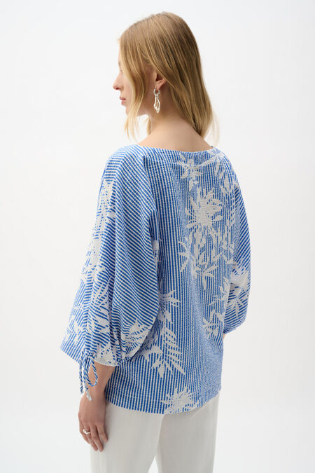 Joseph Ribkoff Raglan Sleeve Striped Pop-Over with Puff Sleeves (262067)(Blue Vanilla)