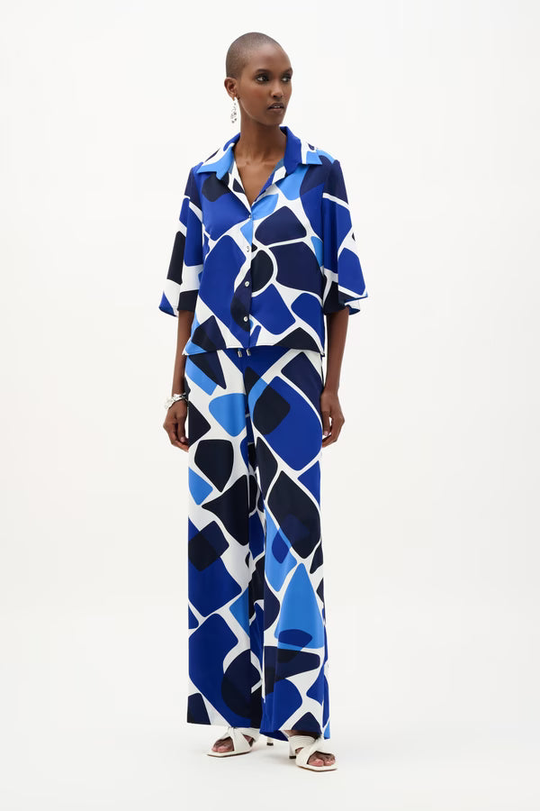 Joseph Ribkoff Full Button Front Abstract print Top (262154)(Vanilla/Blue)