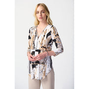 Joseph Ribkoff Abstract Print Zip Front Tunic (241310-2539) WHT/BLK/TAN