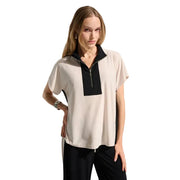 Joseph Ribkoff  Silky Knit Color Block With Zipped Collar (261611) ( Moonstone Black )