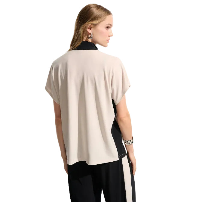 Joseph Ribkoff  Silky Knit Color Block With Zipped Collar (261611) ( Moonstone Black )