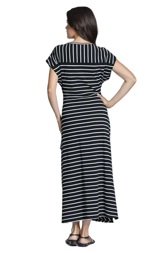 APNY Cinch Waist Stripe Maxi Dress (K426)( Black And White )