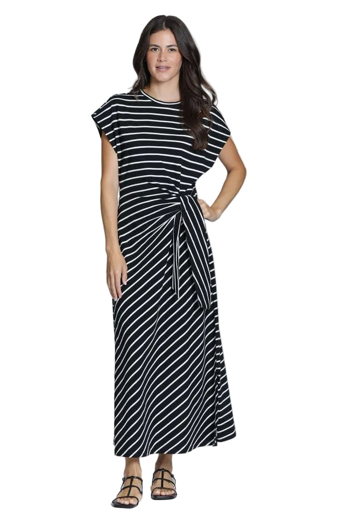 APNY Cinch Waist Stripe Maxi Dress (K426)( Black And White )