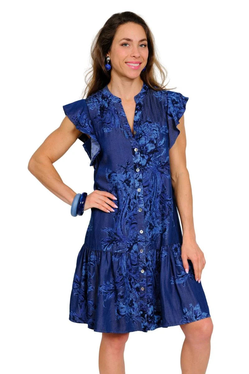 Lior Ruffle Sleeve With Flounce Bottom (Kelsey-1-Ar) (Indigo Floral )