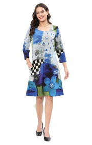 Parsley & Sage Kelsey Blue Multi Print Dress