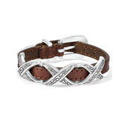 Brighton Kriss Kross Etched Leather Bandit Bracelet (07903)(Brown Silver)