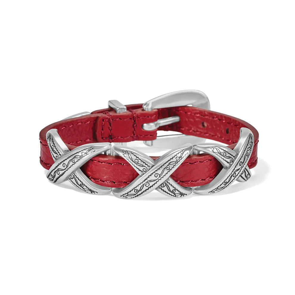 Brighton Kriss Kross Etched Leather Bandit Bracelet (07903A)(Lipstick Silver)