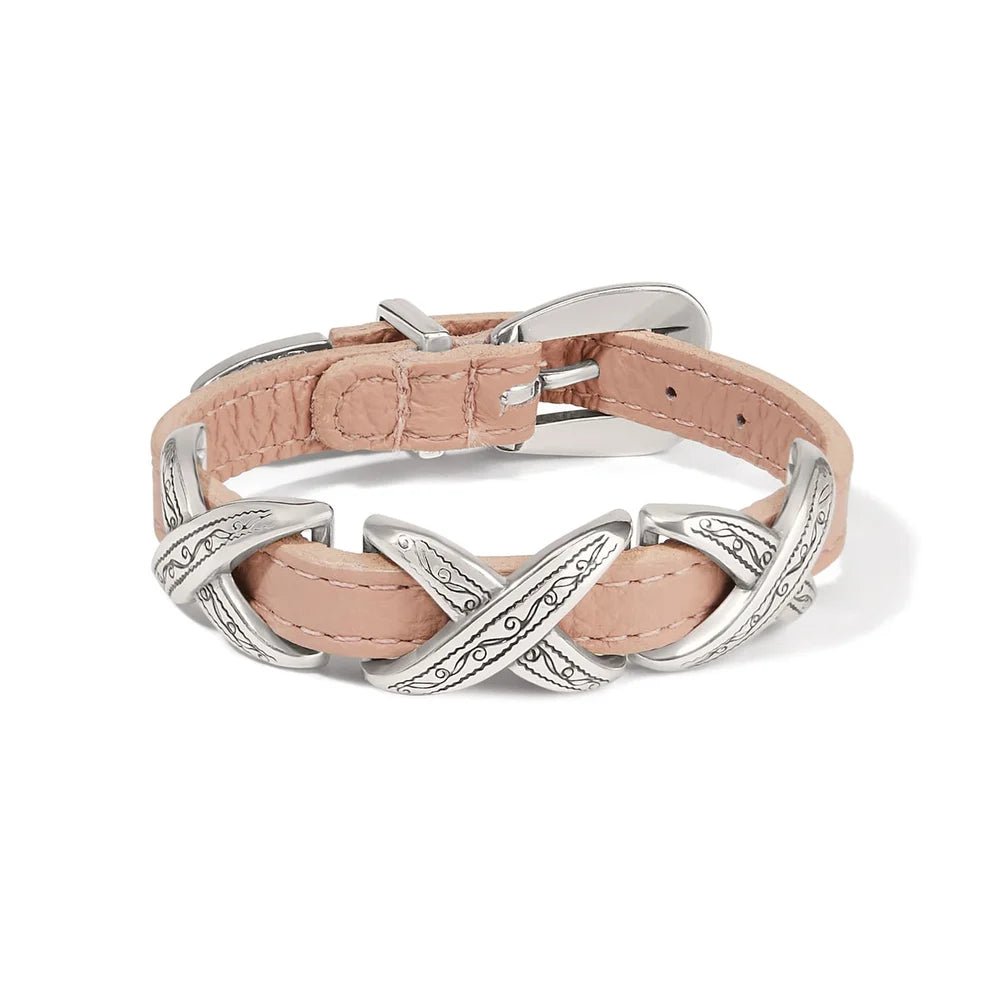 Brighton Kriss Kross Etched Leather Bandit Bracelet (07903H)(Pink Sand Silver)