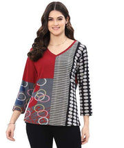 Parsley & Sage Lavern Block Multi Print  Top (BLK/RED/GRY)