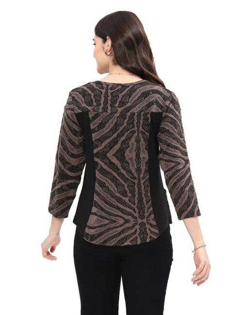 Parsley & Sage Leta Panel Printed/Solid Button Top (BLK/GRAPH)
