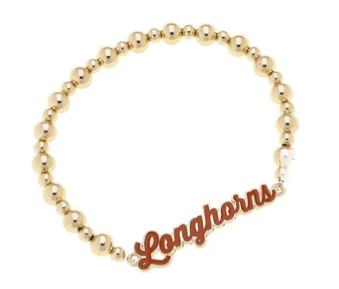 Texas Longhorn Canvas Burnt Orange Enamel Autograph Stretch Bracelet (GLD) (25280b-tex)TEX)