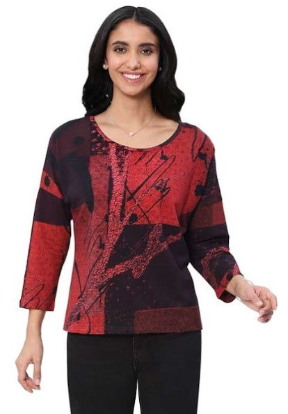 Parsley & Sage Luann Abstract Print Top (BLK/RED)