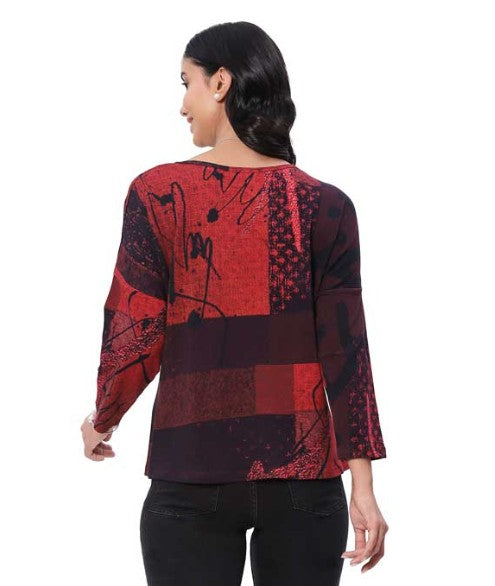 Parsley & Sage Luann Abstract Print Top (BLK/RED)