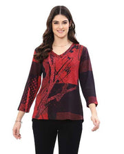 Parsley & Sage Luann Abstract Print V-Neck Top (BLK/RED)