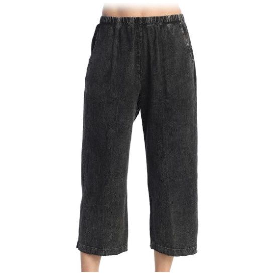 Jess & Jane Mineral Washed Cotton Gauze Crop Pants with Pockets (Multiple Colors) (M107)