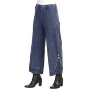 Jess & Jane Denim Pleated Ribbed Hem Button Accent Pant (M125)